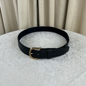 Vintage Made in USA Elegant Black Leather Belt with Gold Brass Buckle
